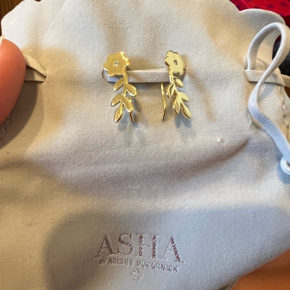 ASHA Gold Dipped Ear Climber with CZ stone. Never worn. Comes with bag.